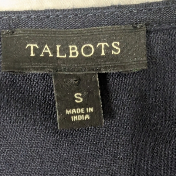 Talbots Size Small 100% Linen Navy Blouse, White Lace & Bead Neckline Pristine - Picture 9 of 11